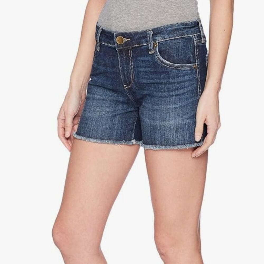 Kut From The Kloth Gidget Fray Hem High Waisted Denim Shorts NWT Dark Wash 6